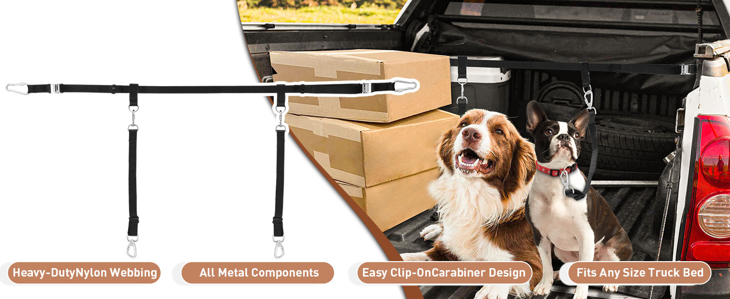 Truck Bed Dog Leash System for Two Dogs, Dog Pickup Tether