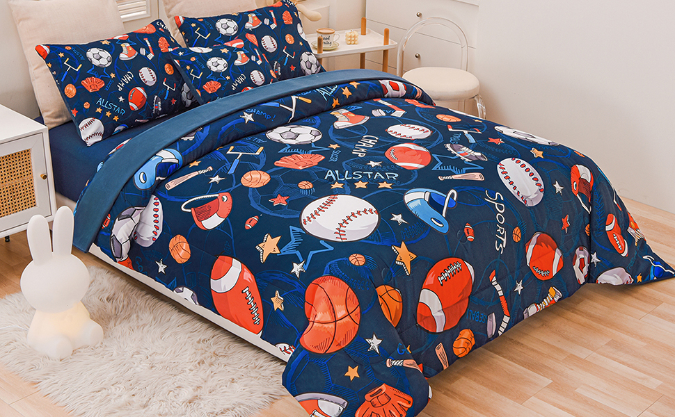 Tasselily Sports Comforter Set with Sheet, 6 Pcs Bed in A