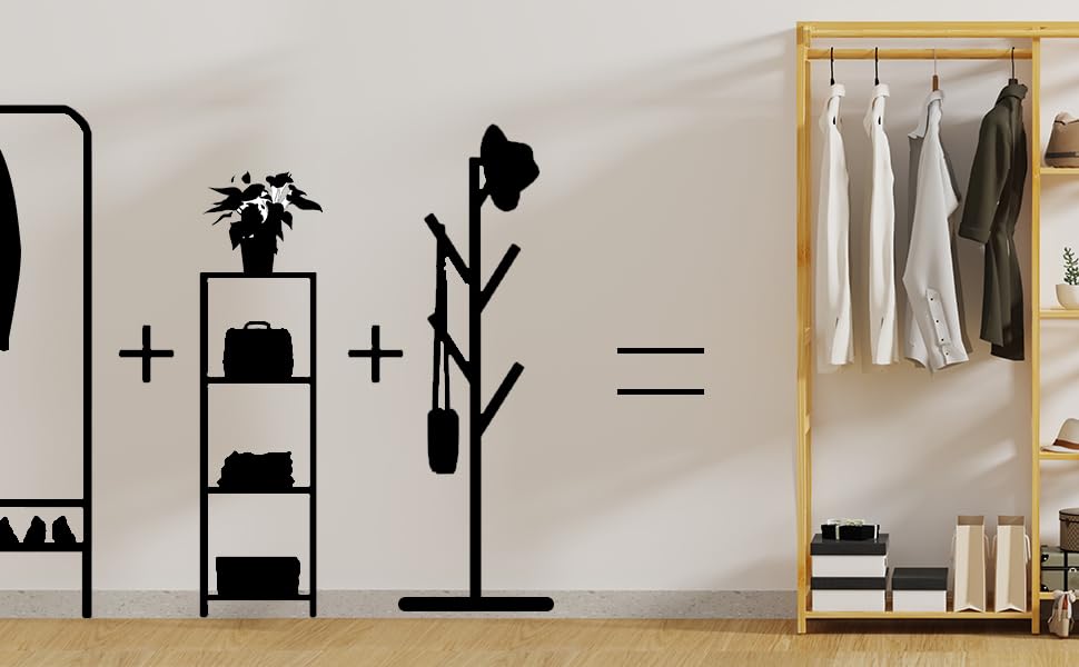 Stand Appendiabiti Da Terra Armadio Aperto Appendiabiti Bambù Porta Abiti Da Terra Con Ripiani Portabiti Ingresso 90x30x146cm 15 Appendiabiti per guardaroba aperto: appendiabiti in bambù con ripiani appendiabiti