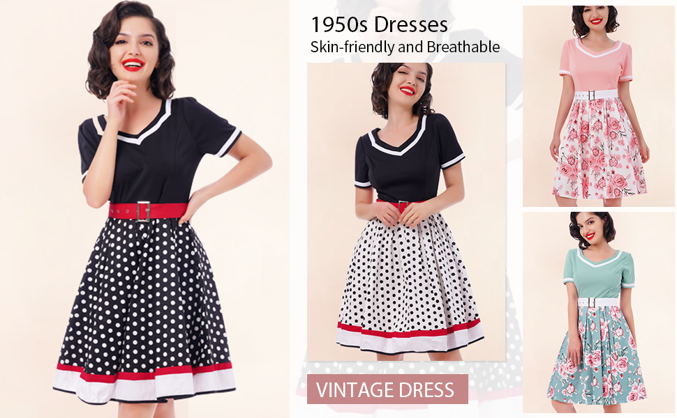 Amazon.com: Vintage Polka Dot Dress for Women 1950s Swing A