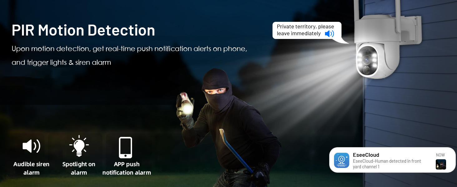 wireless security camera outdoor with siren, spotlight and phone push alarms