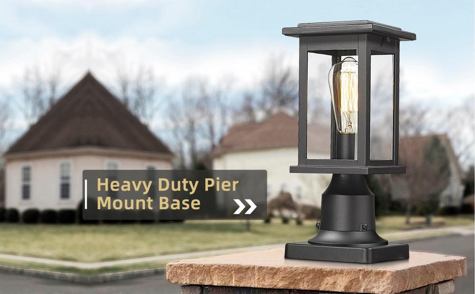 Heavy Duty Post Light Adapter, HWH Cast Aluminum Pier Mount Base 3