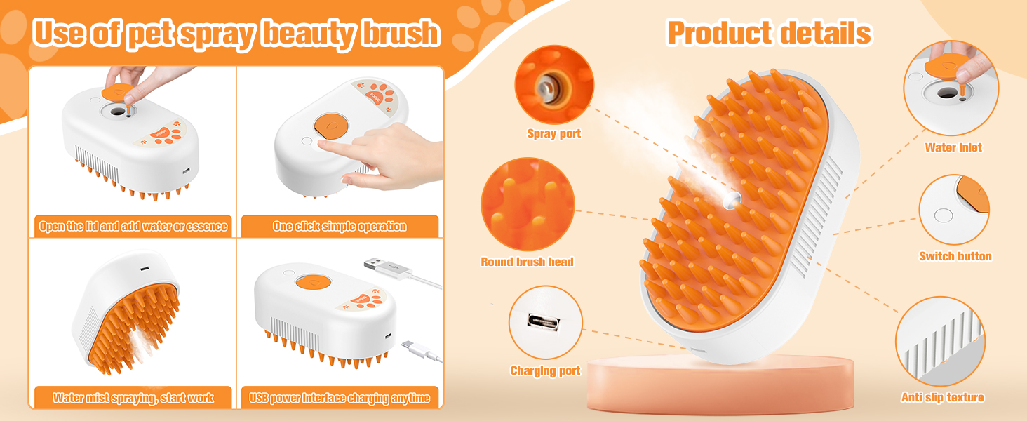 SOGUE Puffease Cat Steam Brush,Spritz Defur Comb for Cats