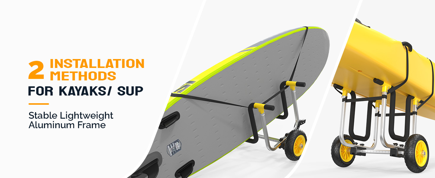 Bonnlo Kayak Cart Dolly Aluminum Adjustable 2 in 1 Kayak Wheels Cart