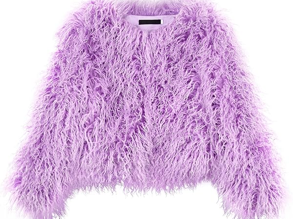 YUAKOU Women's Shaggy Faux Fur Outwear Coat Jacket Long
