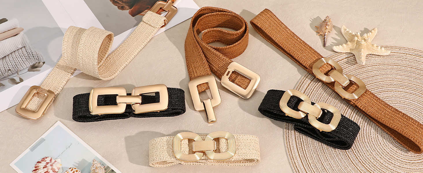 Boho woven straw belt