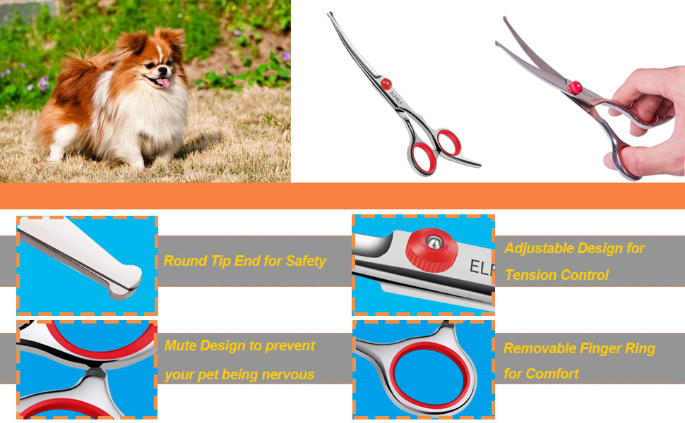 Elfirly Curved Dog Grooming Scissors with Safety Round Tip