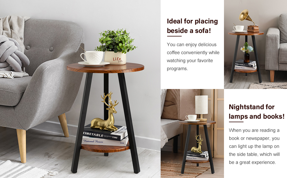 Hadulcet Round Side Table，Accent Table Small End Table for