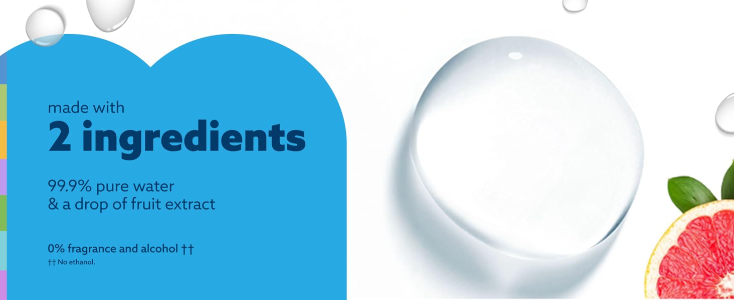 Text reads '2 ingredients'. Product photography setup with clear glass sphere and partial view of pink fruit against white background.