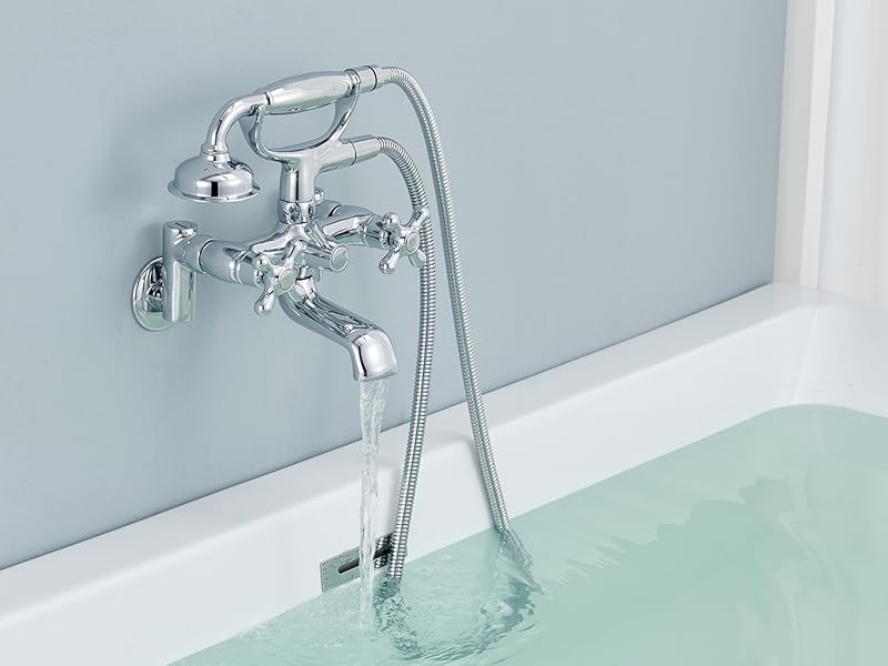 Qinkell Clawfoot Tub Faucet Wall Mount Tub Filler Chrome Vintage Brass