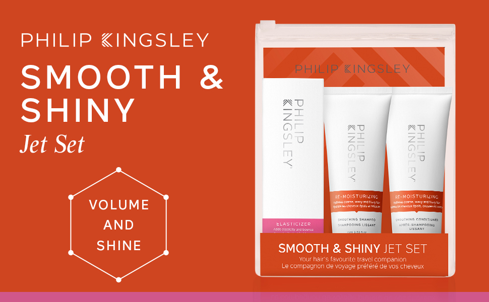 Philip Kingsley Haircare Smooth & Shiny Travel Set, Re Moisturizing Shampoo and Conditioner, Hydrates Coarse, Wavy and Frizzy Hair, With Elasticizer Deep-Conditioning Hair Mask 8 Haircare Smooth & Shiny Travel Set