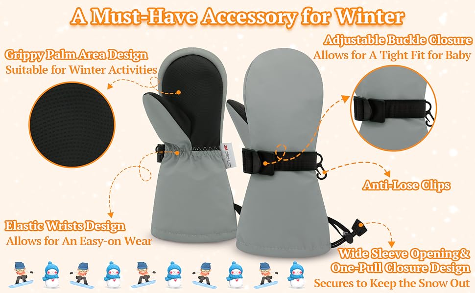 Toddler Mittens Waterproof Toddler Gloves Toddler Snow Gloves for Kids