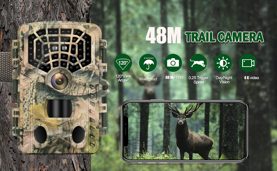 WISCOUTING Trail Camera 4K 48MP IP66 Waterproof with Night Vision Motion Activated 0