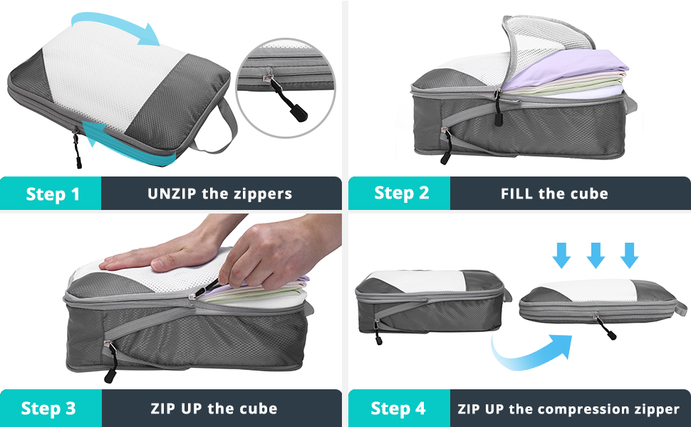 NICOSHOW Compression Packing Cubes for Travel, 3 Set Packing Cubes