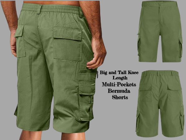 LIKEOULI Mens Cargo Pants Elastic Waist Big and Tall Knee