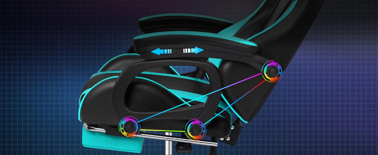 ELFORDSON Gaming Chair Lumbar Massage With Footrest, Cyan & Black 13 3-2