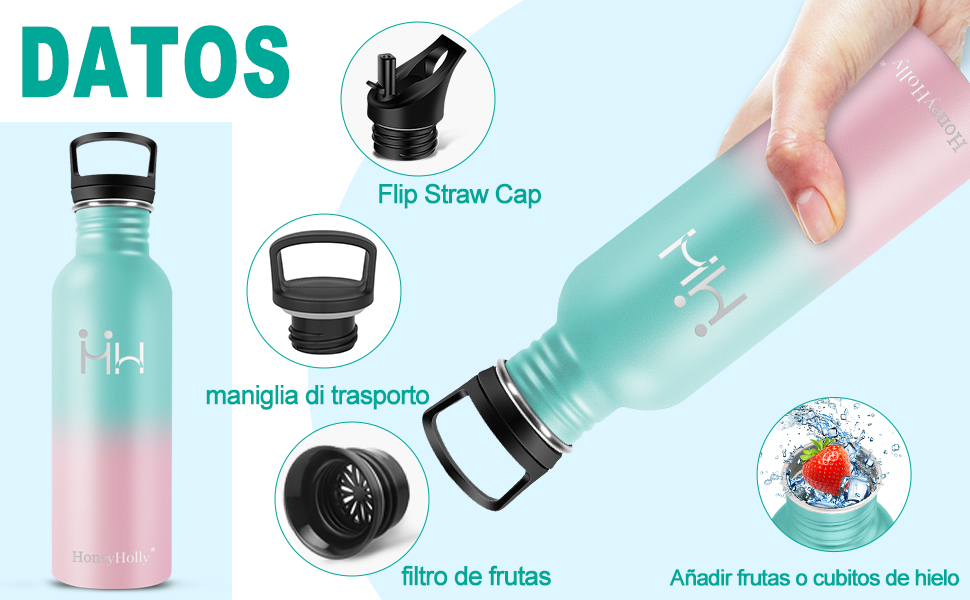 HoneyHolly 750ml Stainless Steel Water Bottle, Water Bottles with Straw