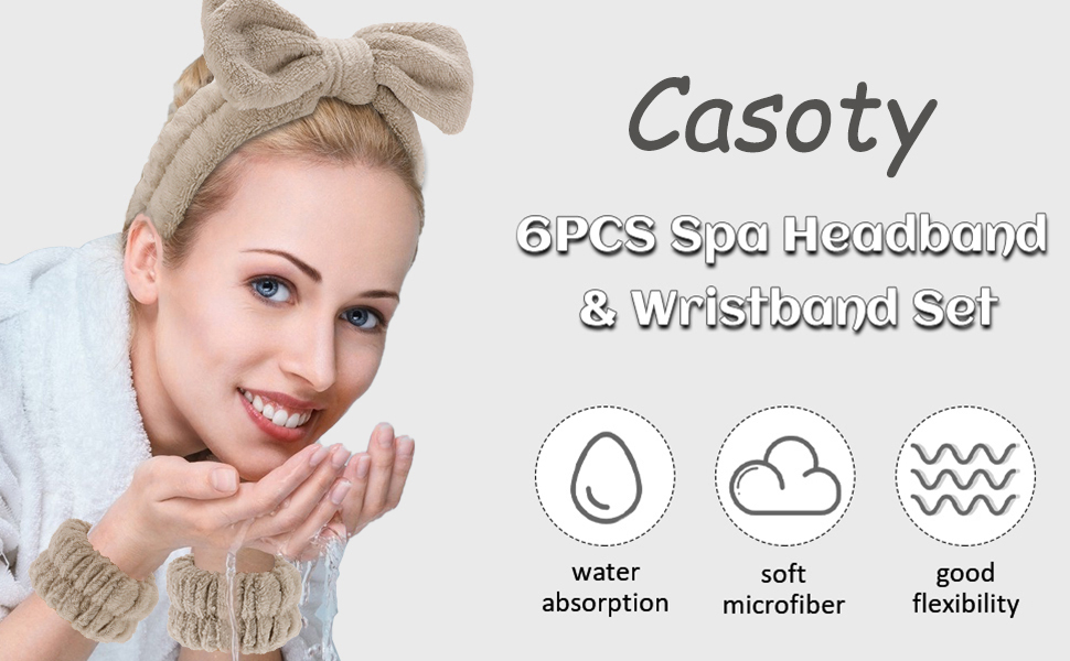 Casoty Microfiber Headband and Wristband Set 6 Pcs for