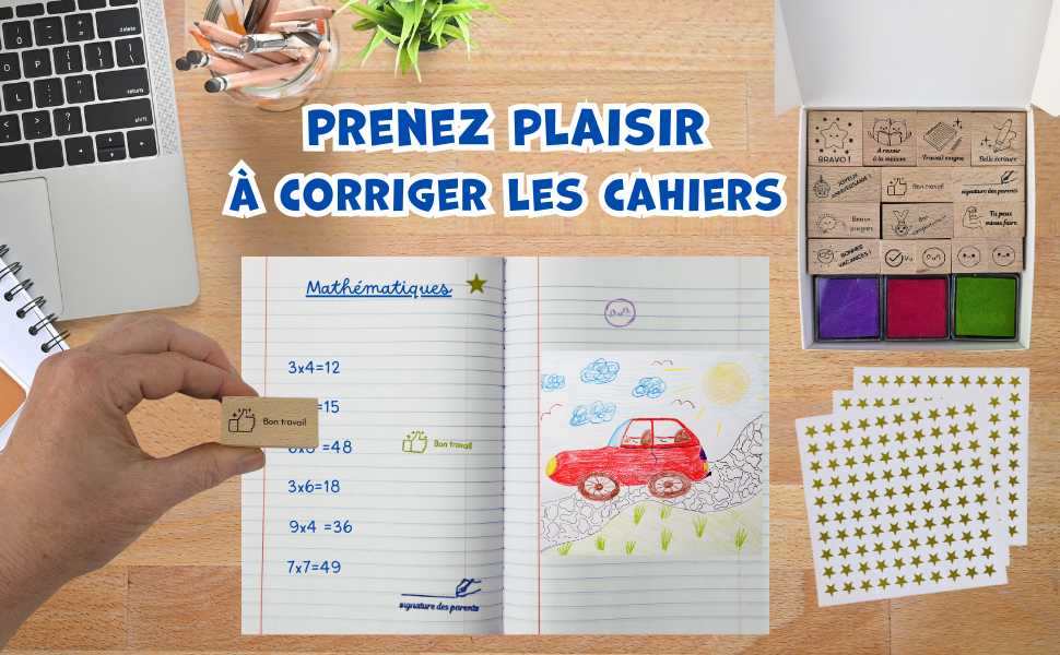 Tampon Enseignant français 15 Tampons Enseignants, 6 Encreurs, 300