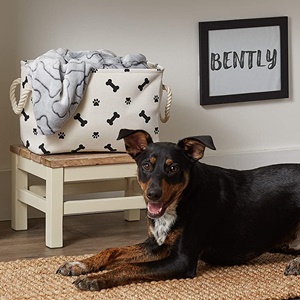 Bone Dry Paws & Bones Print Storage Bin (Color: Black, Shape: Rectangle)