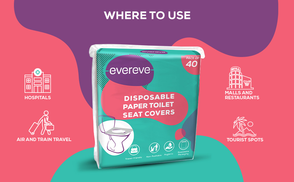 Evereve Disposable Paper Toilet Seat Covers for Women & Men, 40 sheets