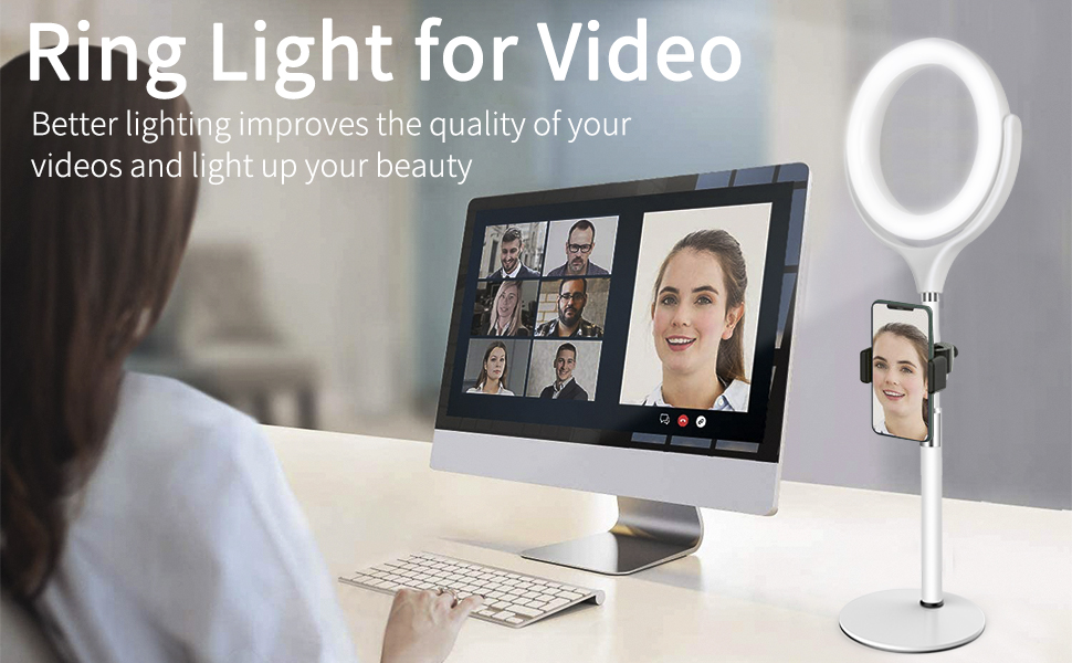 Ring Light with Stand, Desk Ring Light with Phone Holder for Laptop
