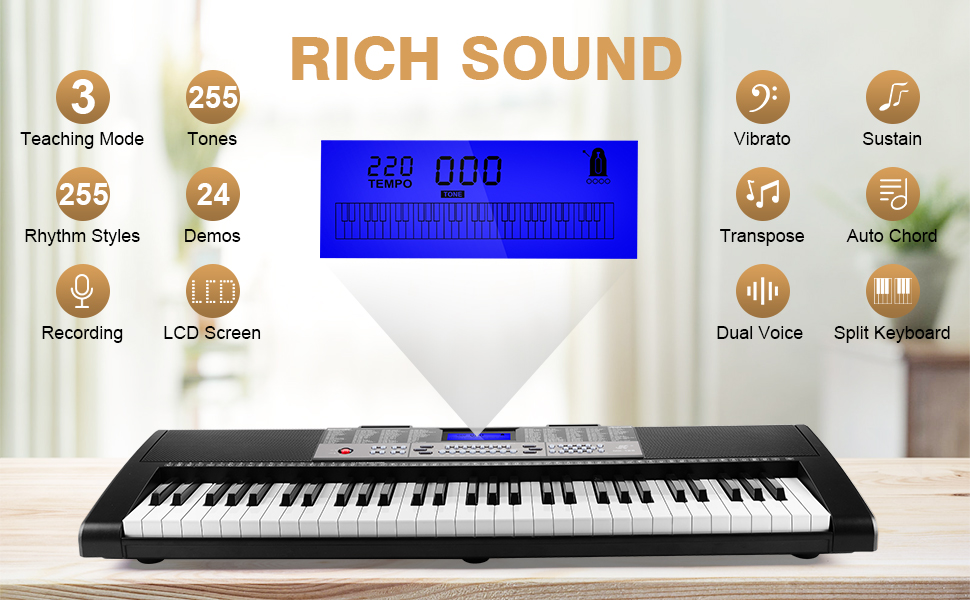 BIGFUN Portable Electronic Keyboard Piano 61 Keys Piano