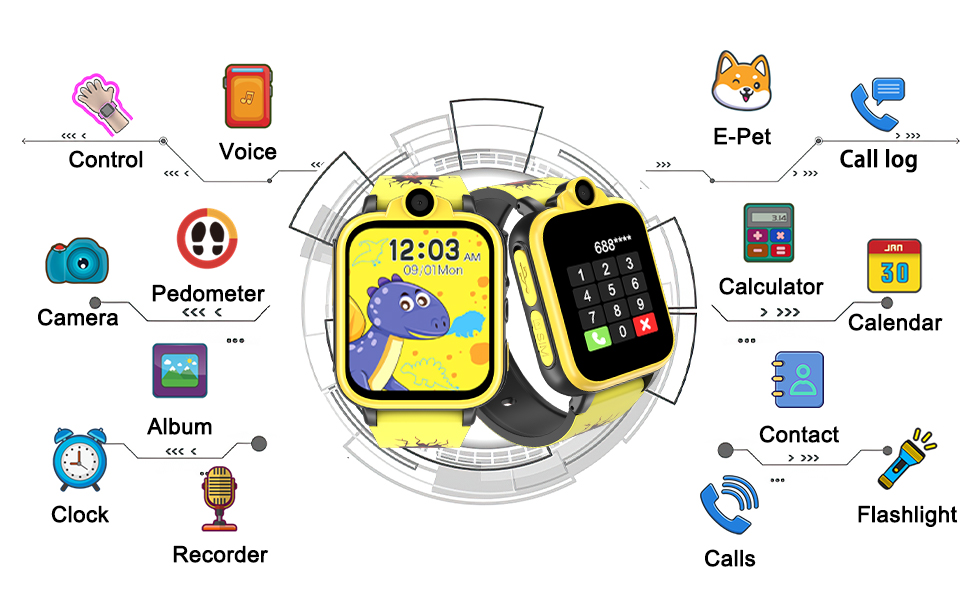 IOWODO Smartwatch Kinder2G SIM mit Spiele Anruf Funktion SOS Kamera