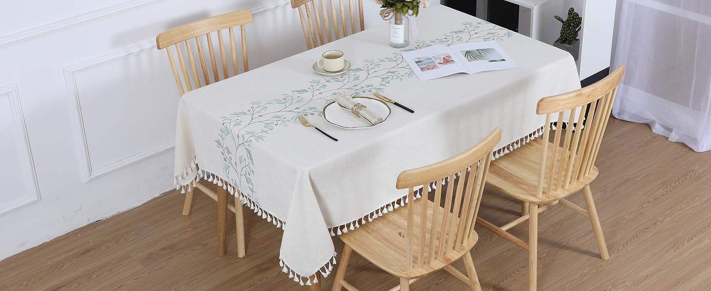 SUCHDECO Tablecloth Rectangular Cotton Linen Table Cloth DustProof Washable Beige Table Cover