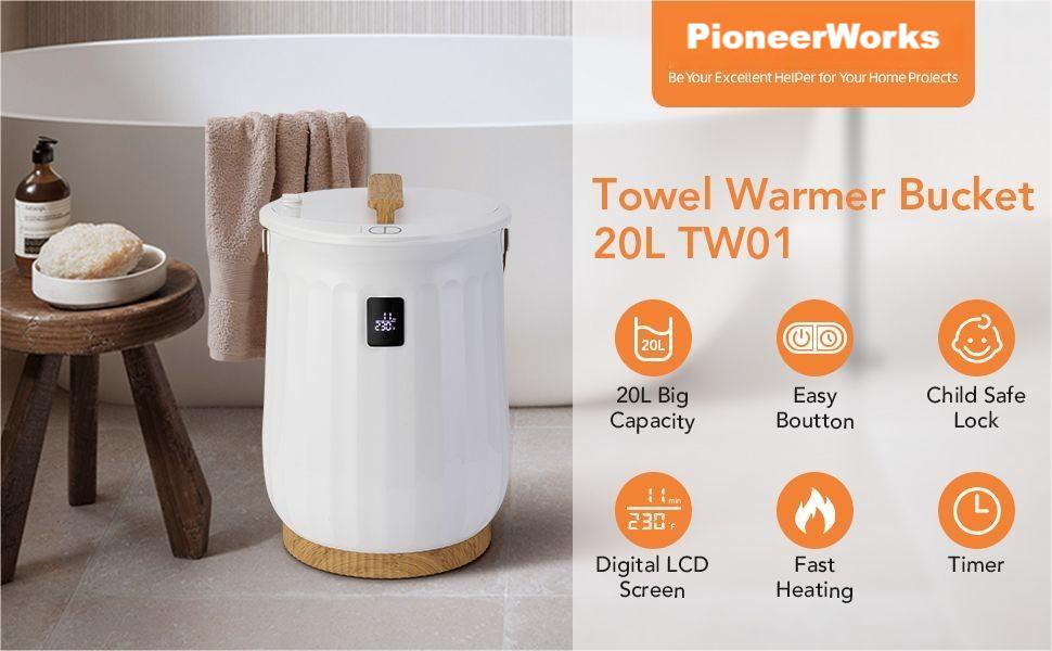 PioneerWorks Towel Warmer, Large Bucket Style Luxury Heater