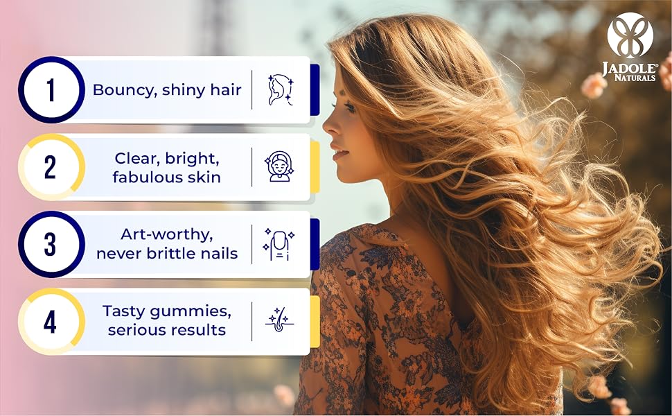 Jadole Naturals Hair Vitamins 60 Gummies Supplement with Vitamin C