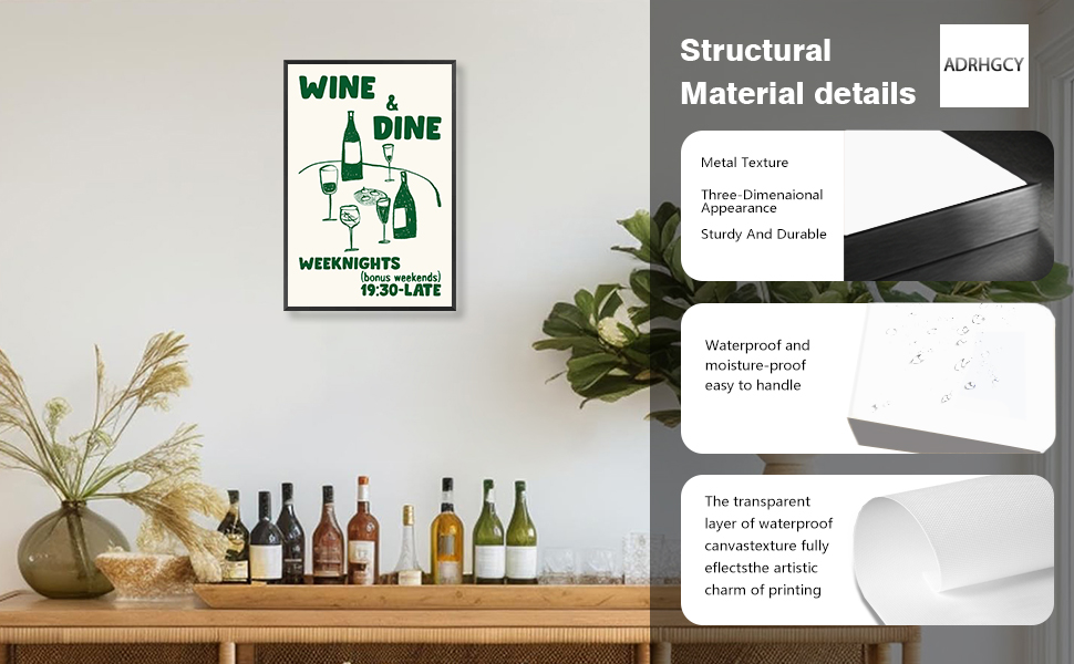 Retro Wine & Dine Club Food Posters Green Wine Glass Wall Art