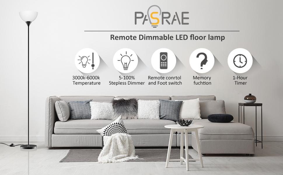 PESRAE Floor Lamp, Remote Control with 4 Color Temperatures, Torchiere Floor lamp for Bedroom