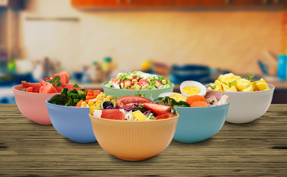 Jeslon Plastic Cereal Bowls, Large Capacity Set of 6 Unbreakable 24 oz