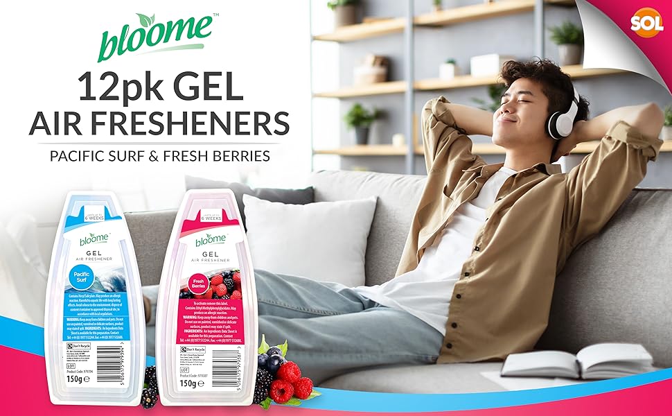 12pk Gel Air Fresheners for Home Pacific Surf & Fresh Berries Boat Room Fresheners for Home