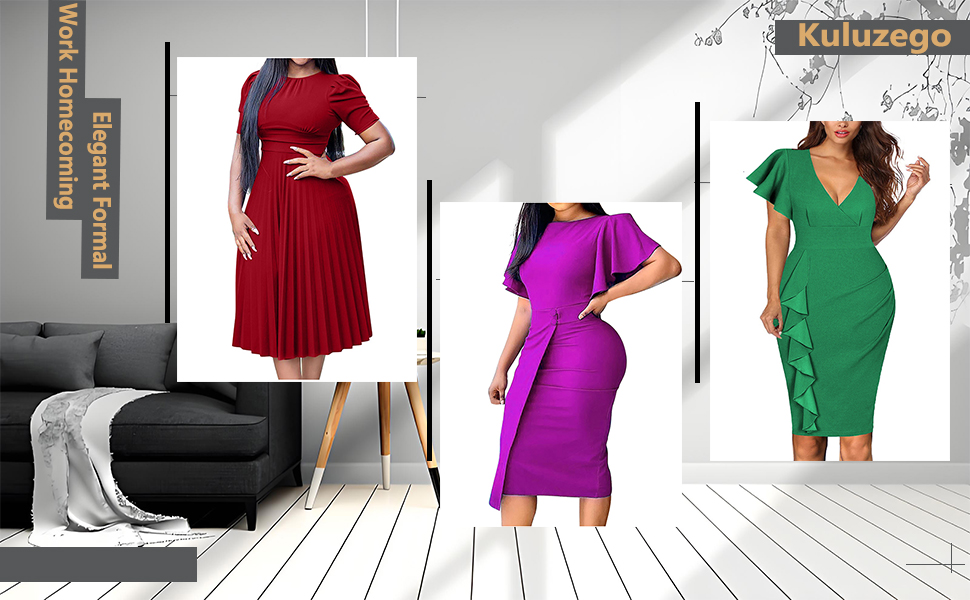 Work Formal Elegant Dresses Ruffle Sleeve Dresses Homecoming Dresses for Women Crewneck