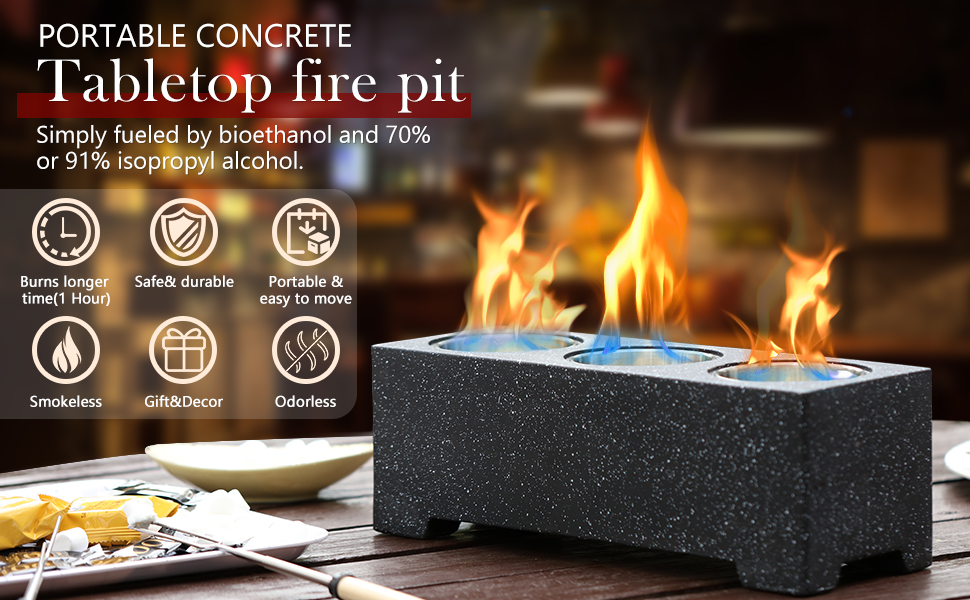 TAUSOM Tabletop Fire Pit with 3 Large Alcohol Pit, Outdoor Indoor Fire