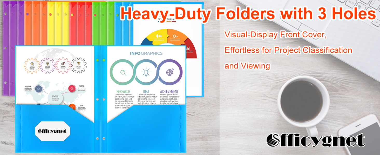 18 Packs 2 Pocket Folders with 3 Holes Punch