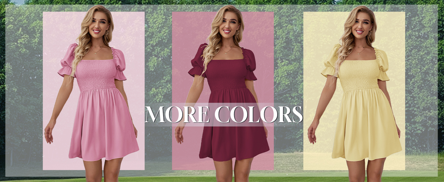 WDIRARA Women's Square Neck Flounce Short Sleeve Shirred Ruffle Hem Dress