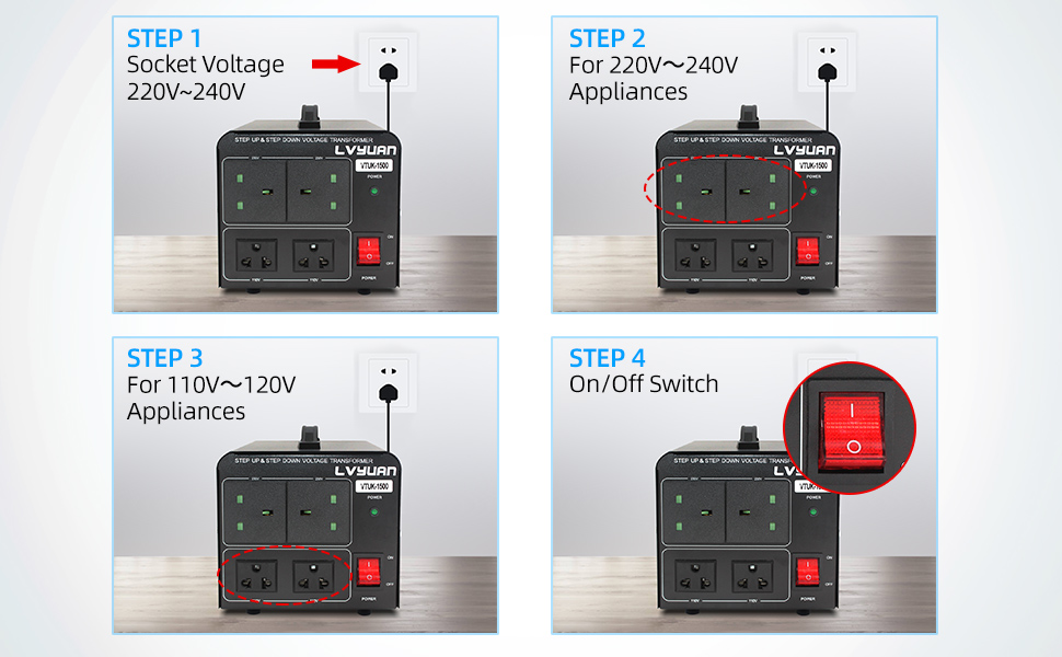 LVYUAN VTUK1500 220V 110V Voltage Transformer Step Up & Step Down