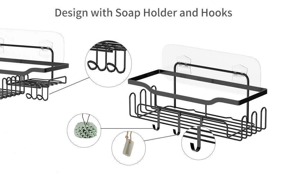 4 Pack Shower Caddy, No Drilling Shower Shelves Black with 16 Movable