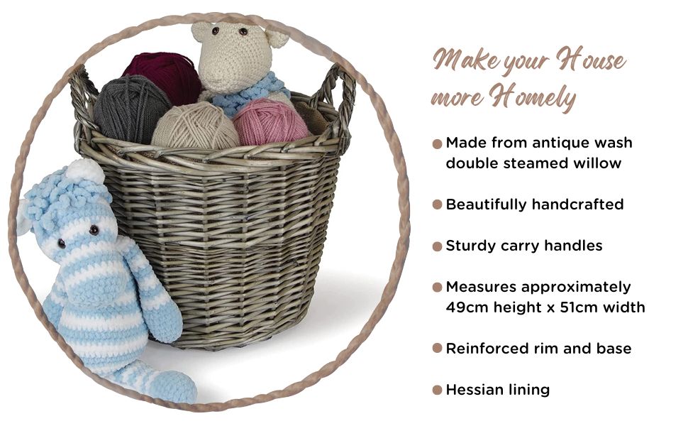 Wrenbury Extra Large Wicker Log Basket 51cm Log Baskets for Wood