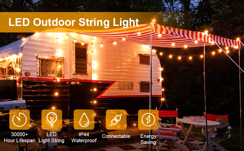 LED Outdoor String Lights Mains Powered, 22ft/6.8m Waterproof Festoon