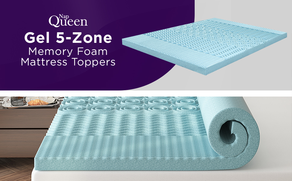 NapQueen 3 Inch 5Zone Gel Memory Foam Mattress Topper