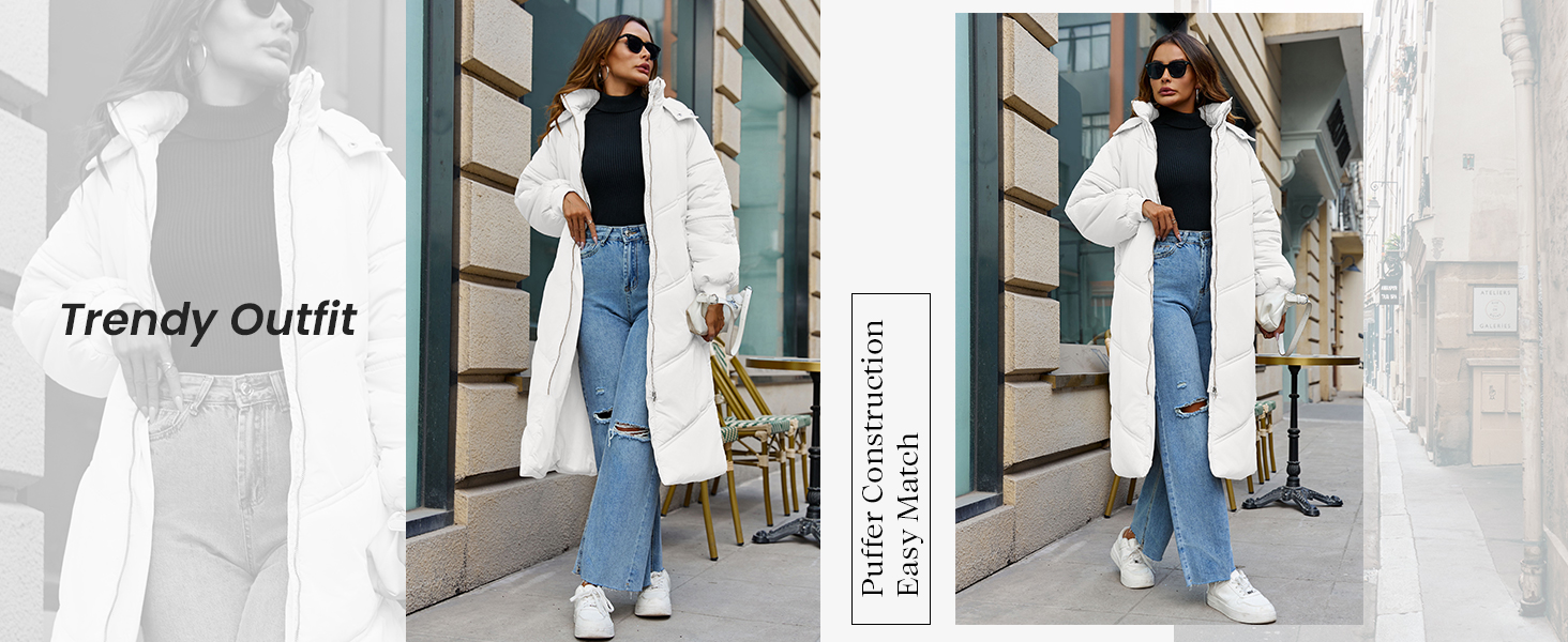 Fazortev Women&#39;s Long Down Winter Coat Maxi Puffer Hooded Over Knee Outwear with Pocket