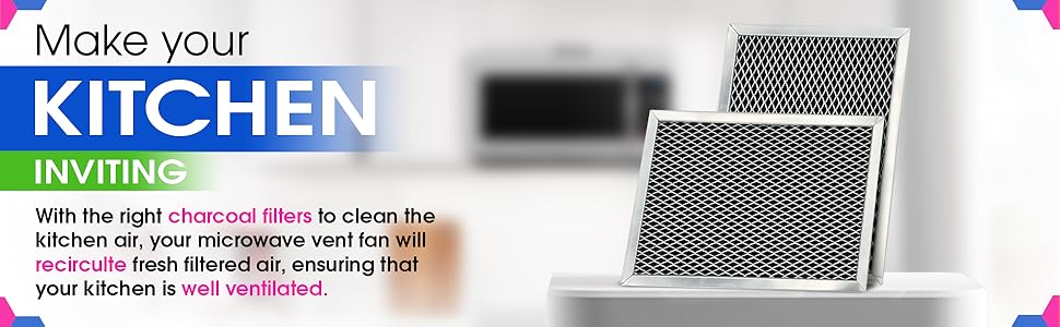 The microwave filter replacement charcoal carbon filter sits on a counter in the kitchen
