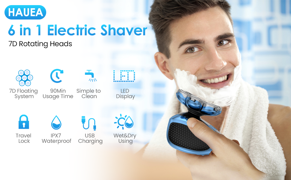 Head Shavers for Bald Men, 6in1Electric Men Head Shaver Wet/Dry Electric Razor Men, 7D
