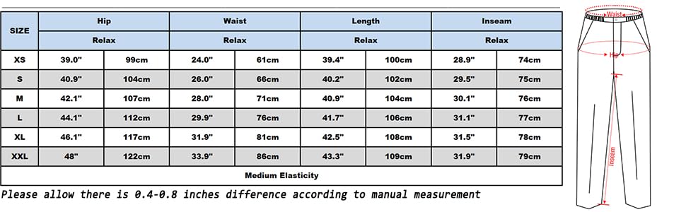 womens hiking pants size chart