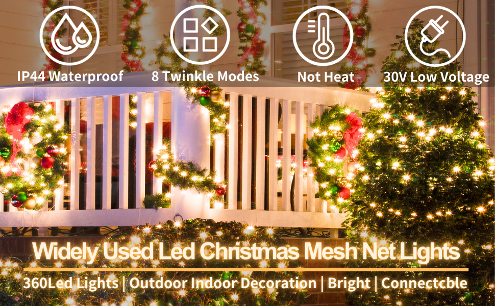hyrion Warm White Christmas Net Lights with 8 Lighting Modes,12ftx5ft