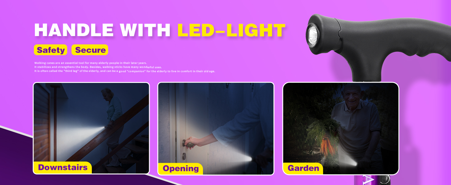 BigAlex Folding Walking Cane with LED Light,Pivoting Quad